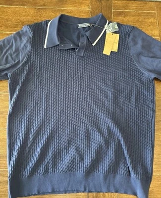 NUEVO PJ Paul Jones Para Hombres Tejido Manga Corta Botón Polo Azul Cuello XL NUEVO CON ETIQUETAS Foto 1 de 4