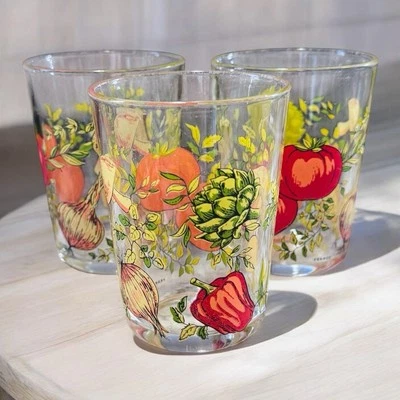 70-е винтажные французские овощные садовые стаканы для сока Arcoroc Spice of Life набор из 3 - Изображение 1 из 4