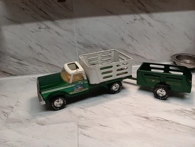 Vintage Nylint Farms Green Truck Nylint Ford Truck Pressed Steel Rare Trailer - Image 1 of 4
