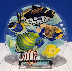 2009 Peggy Karr 11" Tropische Fische Runde Platte Fused Art Glas Signiert - Bild 1 von 6
