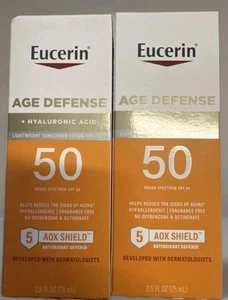 2 Eucerin Sun Age Defense SPF50 Face Sunscreen Lotion hyaluronic Acid 2.5oz 2/26 - Picture 1 of 1