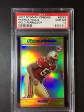 "POP 3" PATRICK WILLIS 2007 Bowman Chrome Gold Refractor RC / PSA 10 / HOF