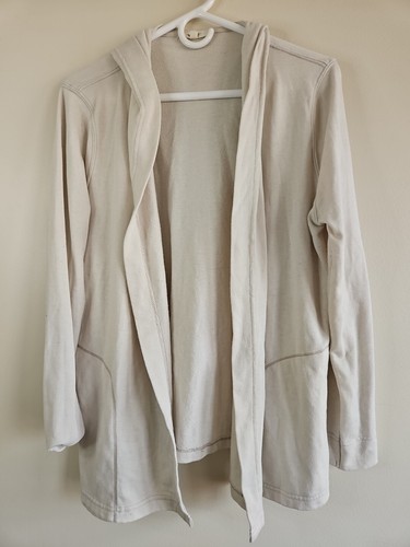 OFF WHITE Splendido avvolgente con cappuccio + tasche bianco sporco beige chiaro donna L