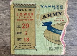 NOV 3 1951 ARMY vs USC YANKEE STADIUM FRANK GIFFORD LAST COLLEGE WIN TICKET STUB - Picture 1 of 2