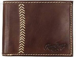 Rawlings Leather Wallet, Red Label Baseball Stitch Bifold Glove Brown MW485-201