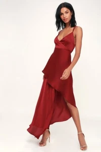 TJD x Lulu's Gr. XL Bora Bora weinrot Satin High-Low Maxikleid Träger Rücken - Bild 1 von 8