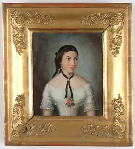 "Portrait of a Young Lady", Austrian School, Small Oil Painting, 1850s - Picture 1 of 3