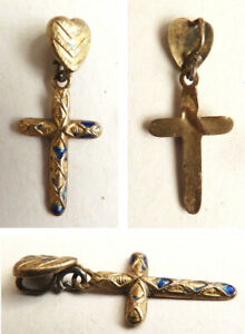 Petite croix OR massif + émail 19e s bijou normand régional enamel gold cross