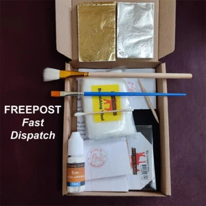 Gold Leaf Kit 200 Gold Silver Sheets Brushes Adhesive Art Craft Gilding Crafts - Picture 1 of 9