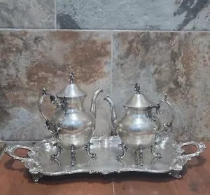 Vintage Birmingham Silver Co Silver Plate Large Serving Platter Coffee Teapots - Picture 1 of 22