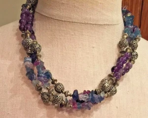 Amethyst & Adventurine 3 Strand Purple and Green 18" Necklace Choker NEW - Picture 1 of 3