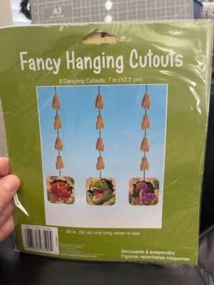 Dino Blast Hanging Cutouts 3 Pack Dinosaur Birthday Party Favors Decoration New! - Image 1 of 2