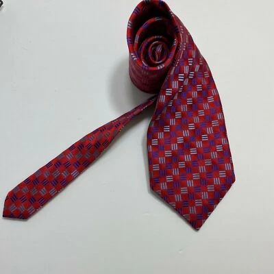 Corbata Henry Jacobson patrón rojo seda pesada 100 % seda tejida hecha a mano corbata larga Foto 1 de 4