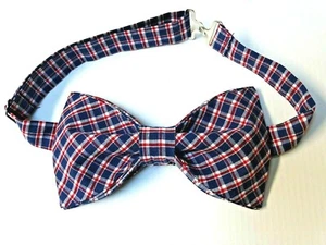 NEW Custom Mens Navy/Red Plaid Bow Tie Pre-tied Adjustable Gift 4 Him Wedding - Picture 1 of 3