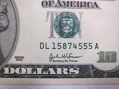 2003 $10 Uncirculated FRN #DL15874555 *Seq option available - Image 1 of 4