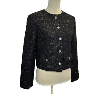 Chaqueta Blazer H&M Tejida Boucle Negra Adornada Brillante Glamour Carrera Mujer S - Imagen 1 de 13