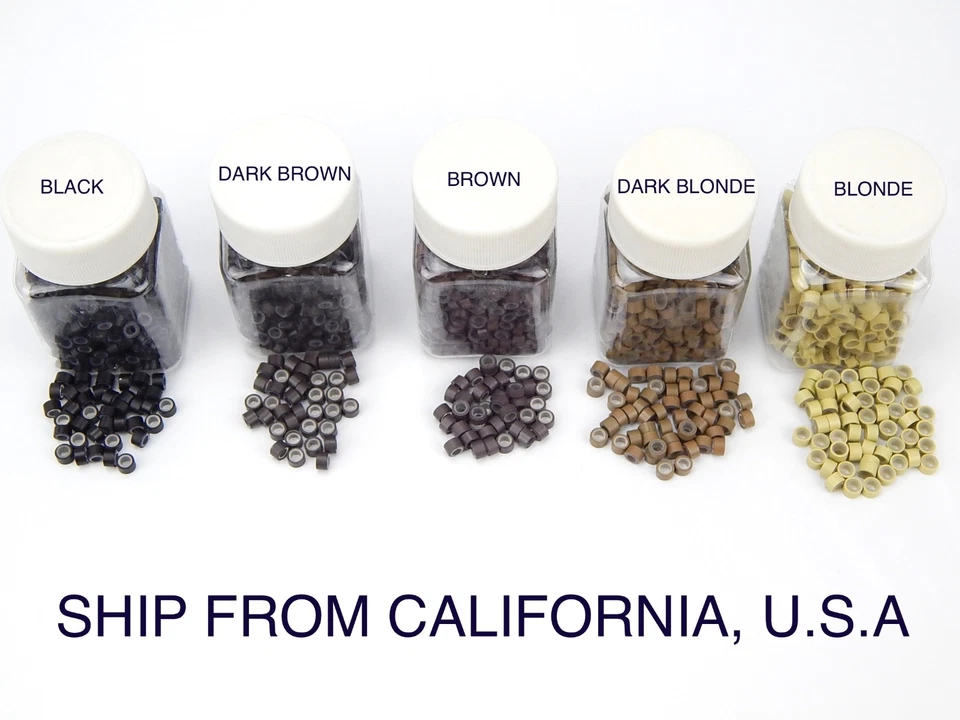 BEAUTY HEADQUARTERS 500 /1000 PCS SILICONE MICRO LINK RINGS LINED BEADS FOR HAIR EXTENSIONS 5 COLORS