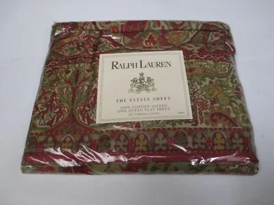 Rare New Ralph Lauren RANDOLPH Red Paisley Floral Flat Sheet - Queen - Image 1 of 4