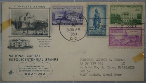 US 1950 FDC, National Capital Sesquicentennial Complete Series, Art Craft, 3c Cover