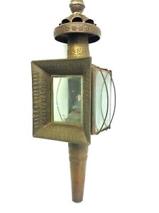 Antique Old Used Embossed Brass Wagon Carriage Driving Lantern Lamp Light 