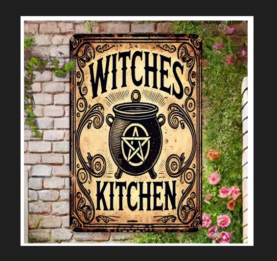 Rustic Primtive Witches Kitchen Tin Wall Art Vintage Fall Halloween Sign 8x12 - Image 1 of 1
