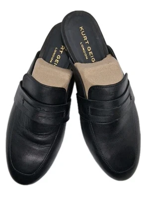 Mocasines planos KURT GEIGER London talla 39 EE. UU. 8,5 mula de cuero negro sin cordones Foto 1 de 4