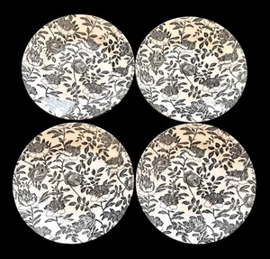 Set Of 4 Vintage Churchill England Black Peony 8” Salad Plates Excellent - Picture 1 of 6