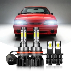 For Ford Mustang 1988-1993 Combo LED Headlight Hi/Lo Beam + Fog Light Bulbs Kit - Picture 1 of 16