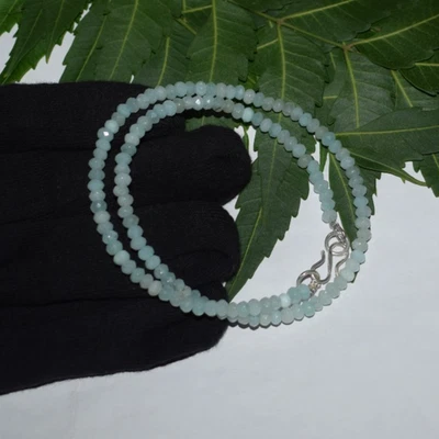 Acqua Calcedonio Gemma 36 " Stringa Collana 925 Argento Sterling Natale Giorno - Immagine 1 di 4