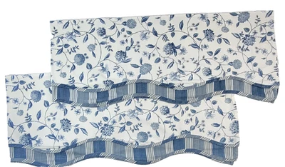 "Lote 2 cenefas Waverly Williamsburg Nassau florales rayas porcelana azul 78"" x 16""" Foto 1 de 4