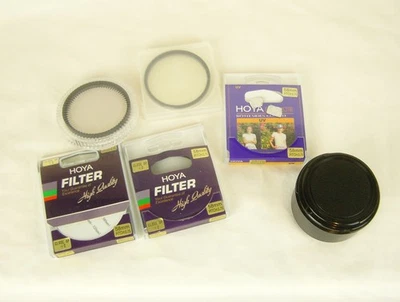 Selection of Hoya 58mm filters - UV (2 of), 1B, +2 close up (2 of) & Hood - Image 1 of 4