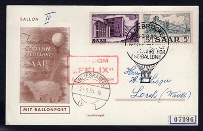 GERMANY Saar 1953 ILLUSTRATED Balloon Post Airmail Postcard, Two Values - Image 1 of 2