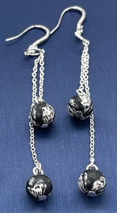 Necklace/Earrings 925 Silver 20" w/7 Polymer Clay B/W Balls. Ear Drop + 3 Inches - Picture 1 of 14