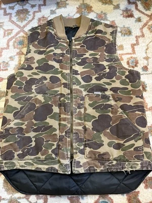 Vtg CARHARTT Camo Quilted Vest Rare Made In USA Hunting Winter Work XLT duck - Image 1 of 4