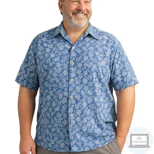 Nat Nast Mens Silk Hawaiian Shirt Blue Floral Short Sleeve Button Size XL - Picture 1 of 12