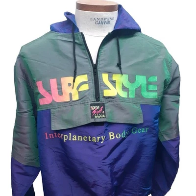 Vintage Surf Style Jacket Purple Iridescent Pullover Windbreaker Men’s O/S  XL - Image 1 of 4
