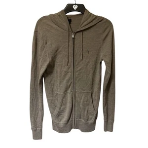 All Saints Hoodie Jumper Mens Small Grey Mode Merino Wool Full Zip Sweater - Picture 1 of 13