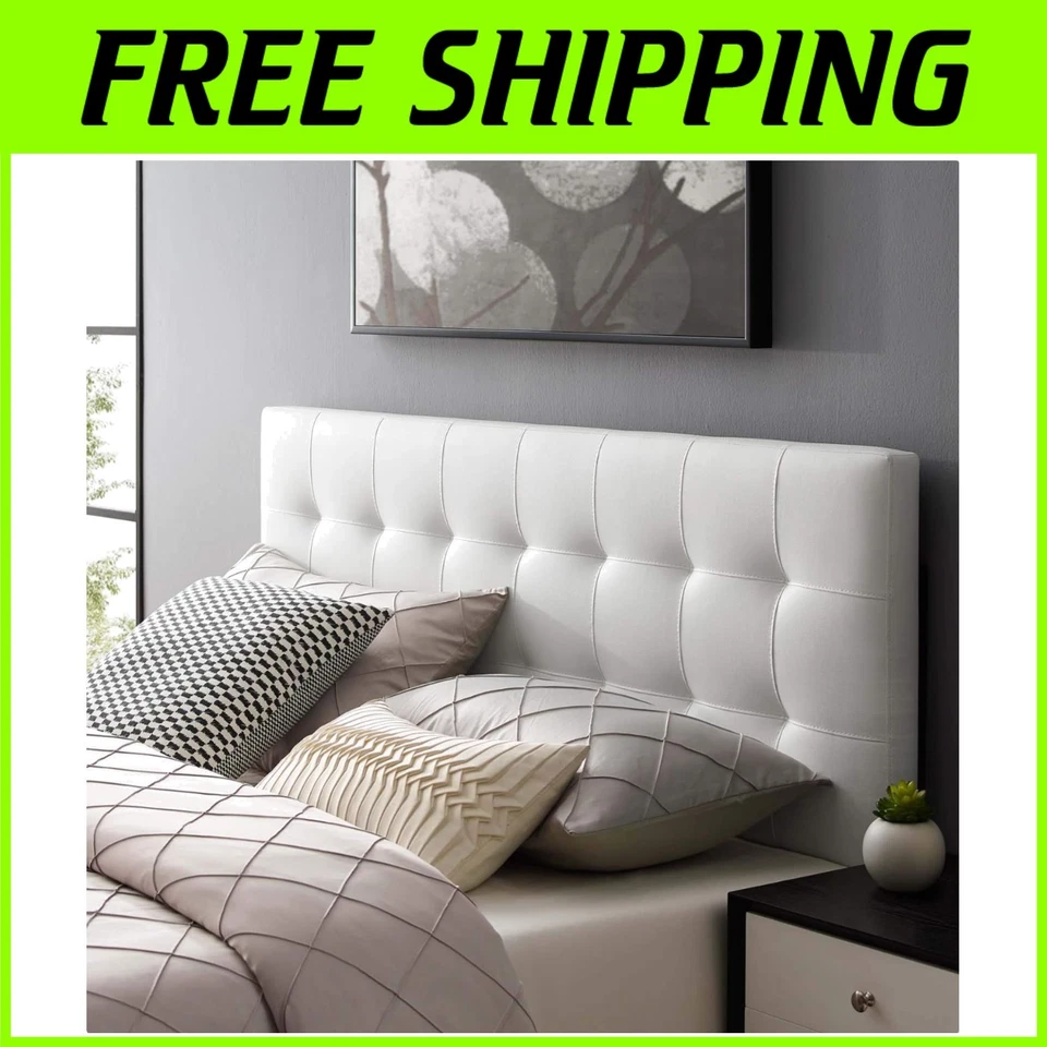 Lily Tufted Vegan Leather King Headboard in Elegant White - Adjustable Height - Image 1 of 4