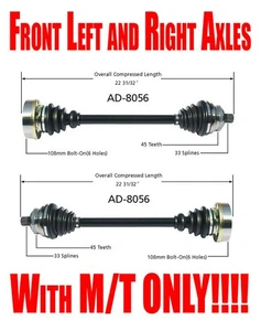New Front L & R Axles for Audi 80 91-192 & 90 88-91with Manual Transmission ONLY - Picture 1 of 7