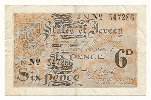 JERSEY banknote 6 Pence 1942 6 digit serial VF+ Choice Very Fine - Picture 1 of 7