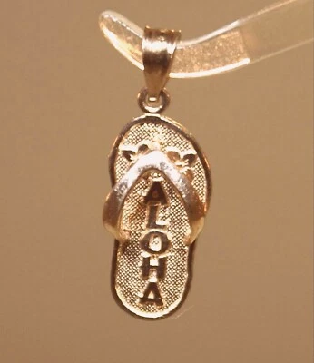 COLGANTE CHANCLAS CHANCLAS ORO ROSA 14K HAWAIANO ALOHA PLUMERIA 9MM PEQUEÑO ENCANTO Foto 1 de 4