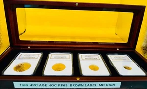 1990-W 4-COINS "RARE" SET GOLD EAGLE NGC PF69 ULTRA CAMEO SIGNED BROWN LABEL - Picture 1 of 7