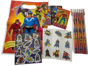 Party Bag Fillers 12 x Super Hero Stickers Pencils Notebooks tattoos & 12 Bags - Picture 1 of 1
