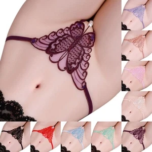 Low Waist Large Size Lace Thong with Embroidered Pearl Sexy Women's Underwear - Picture 1 of 16