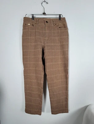 Pantalones de vestir para mujer Lauren Ralph Lauren marrón a cuadros frente plano talla 12 bolsillos Foto 1 de 4