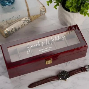 Personalised 6 Watches Wood And Glass Watch Box Gift For Him Or Her - Picture 1 of 8