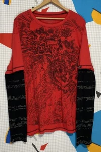 Vintage MMA Elite Thermo Shirt 2XL AOP Skulls Lagenlook Tshirt Goth Mallcore Y2K - Bild 1 von 8