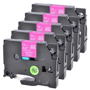 5×Ruban étiquettes Compatible avec Brother TZe-MQP35 Blanc Sur Rose Baie 0.47" - Afbeelding 1 van 4