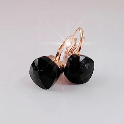 Orecchini Pendenti in Argento 925 Rosa con Pietra Onice Nera Gioielli Donna - Immagine 1 di 4