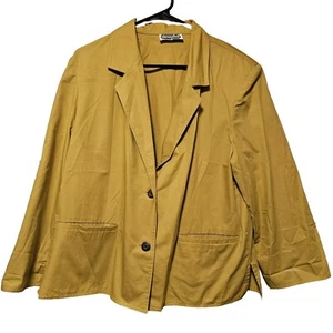 Elena Miro Womens Yellow Blazer Jacket Button Pocket 10.5US 41EU Cotton VTG - Picture 1 of 8